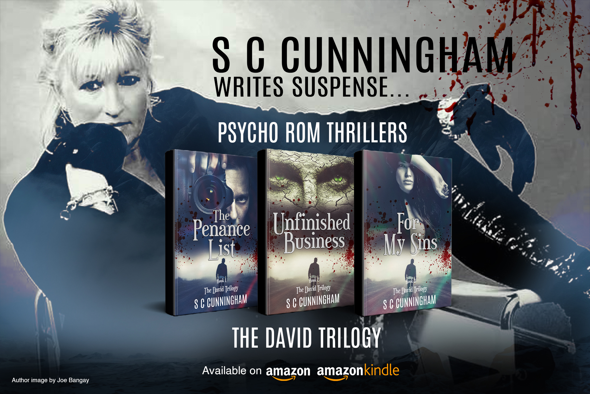 The David Trilogy, The Penance List, Unfinished Business, For My Sins, by crime writer author SCCunningham, S C Cunningham, murder mystery, psycho thriller, romance, suspense, 