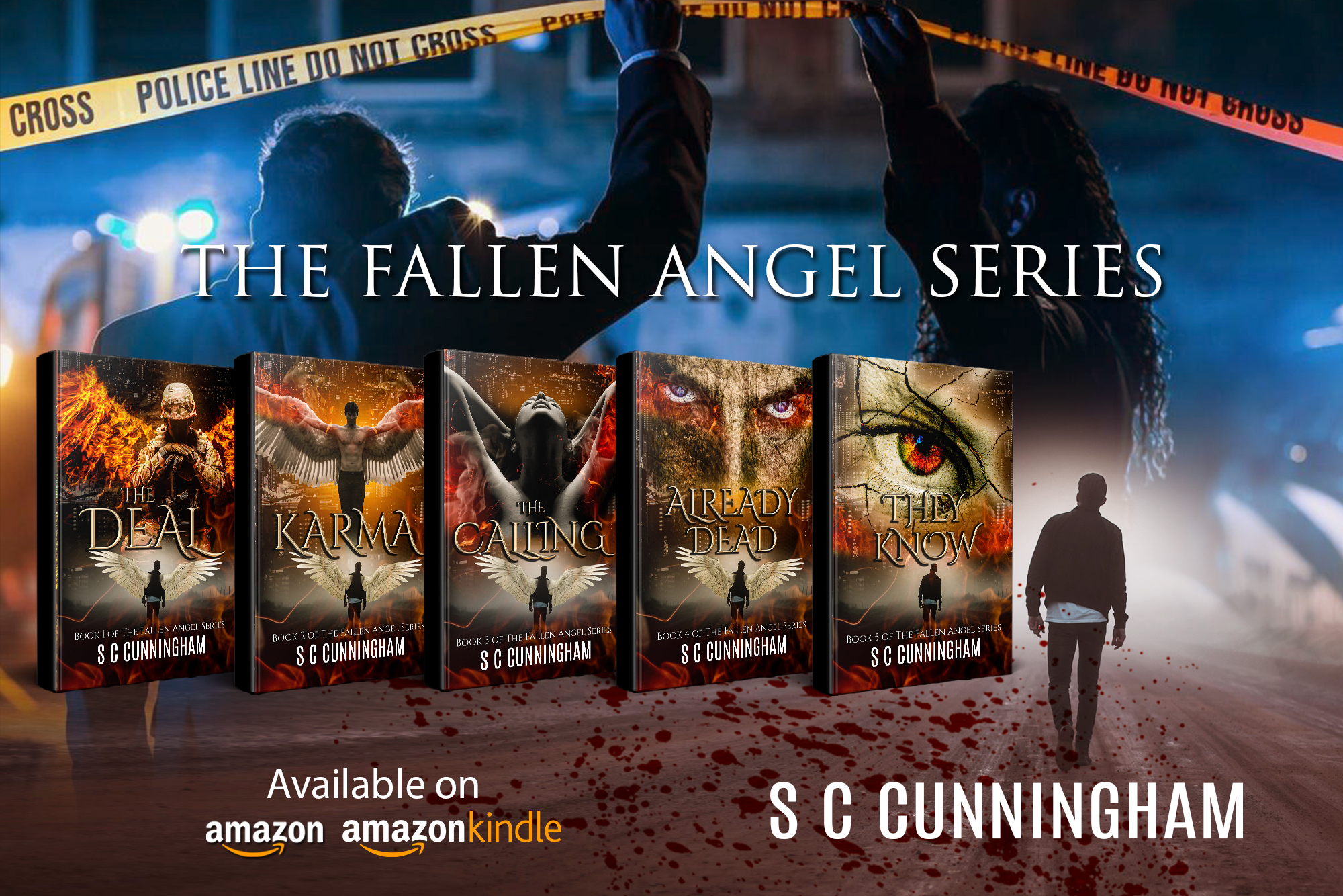 Book covers of The Fallen Angel Series by crime writer S C Cunningham, contemporary crime urban paranormal rom fantasy, author SCCunningham