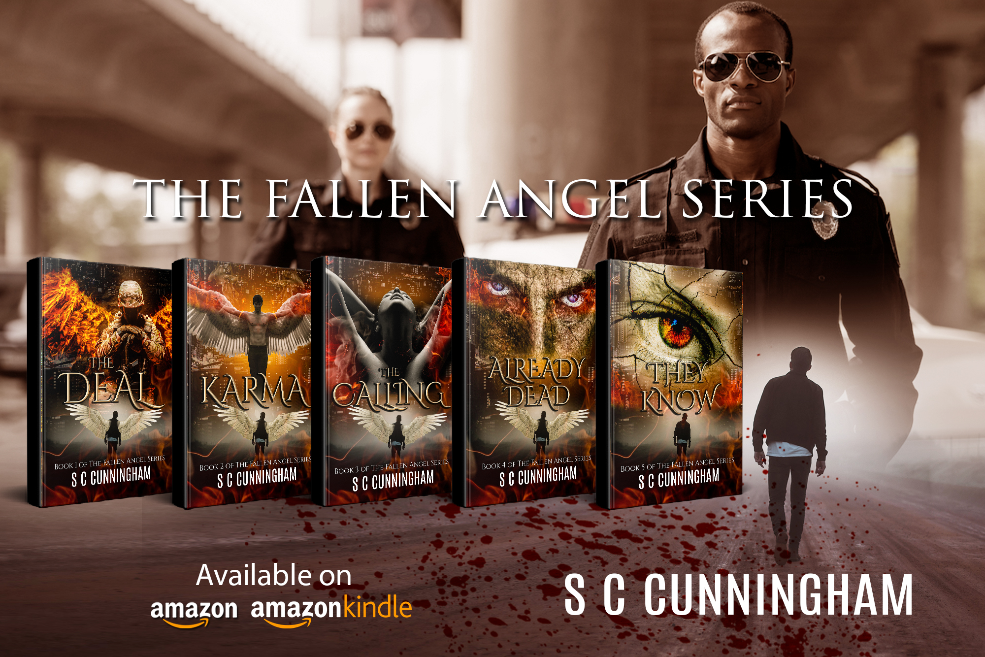 Cover of books from The Fallen Angel Series by crime writer S C Cunningham, a contemporary paranormal romance urban fantasy by author SCCunningham